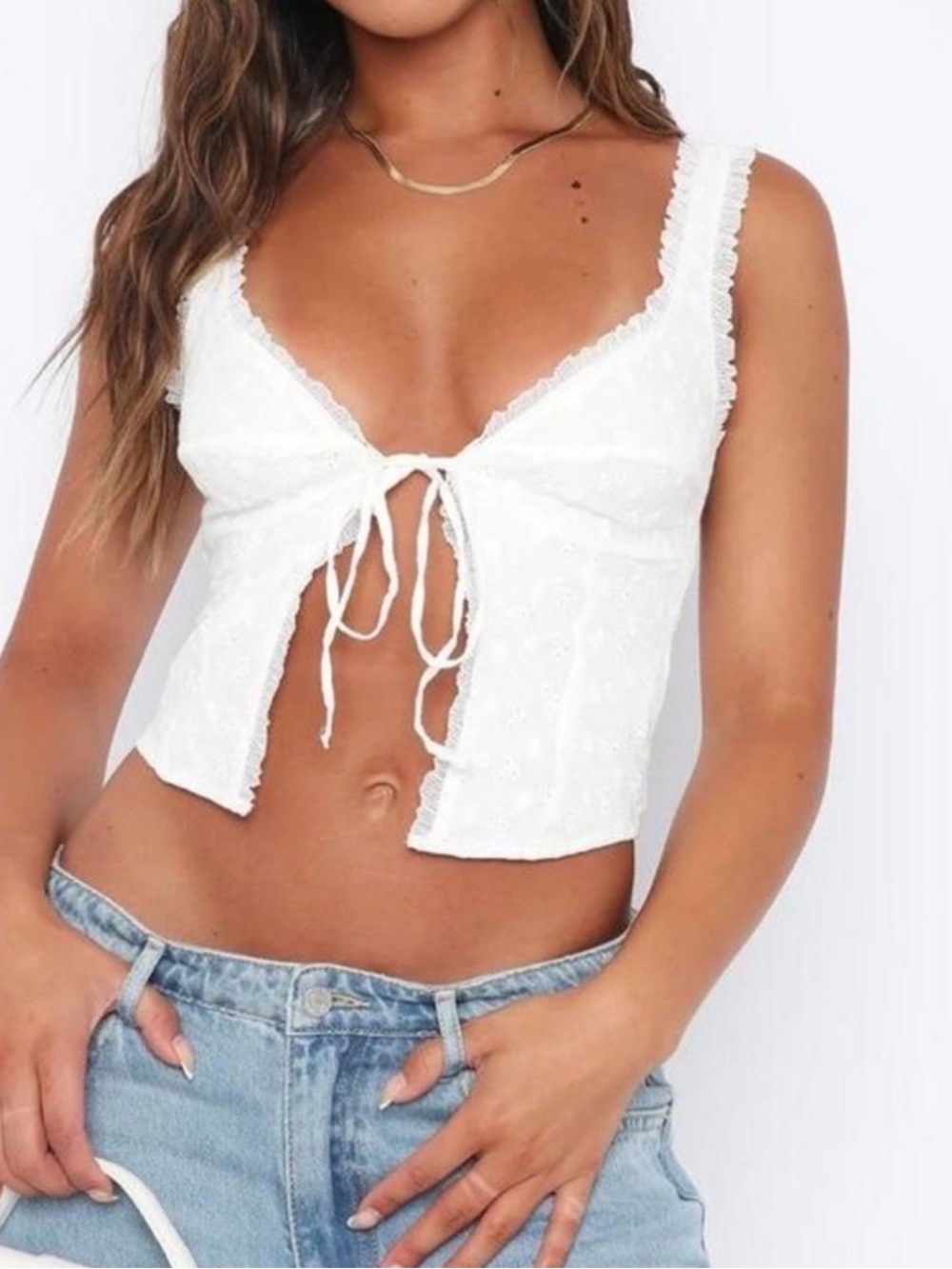NWT White Fox Boutique "Where Have You Been" Crop Top - Lace Eyelet Size M